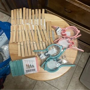 bundle of laundry items - clothes pins, clotheslines